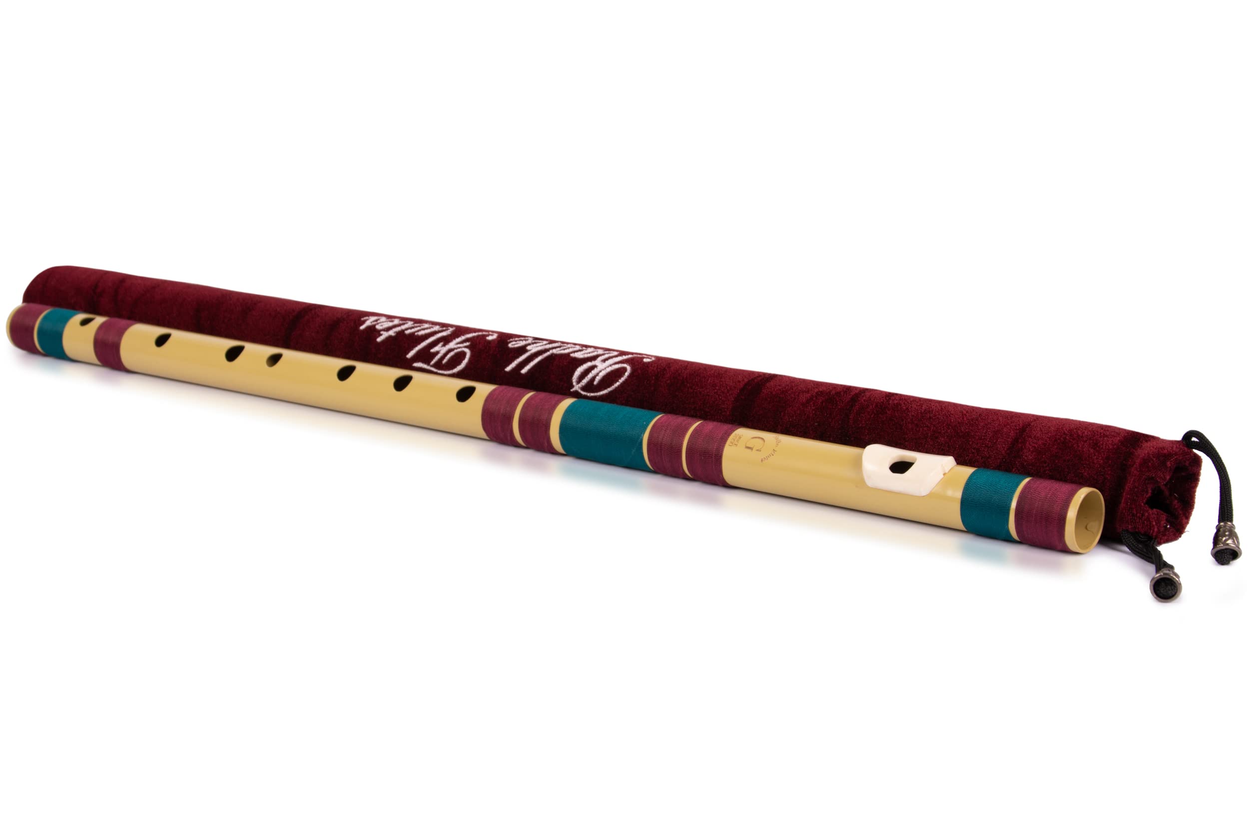 Radhe Flutes PVC Fiber Bass G With Velvet Cover (Beige Flute With Maroon & Dark Green Threads) 2