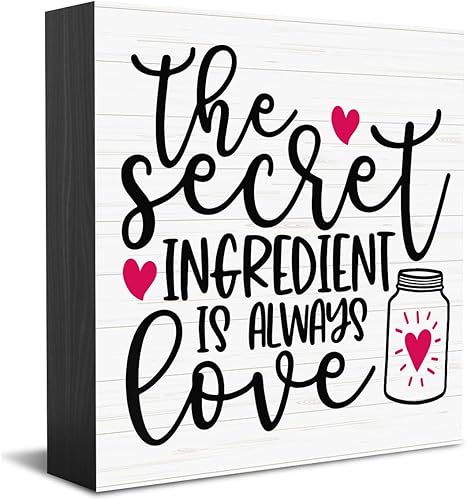 Divertida decoración de cocina decoración de escritorio letrero inspirador de amor corazón rústico bloque de madera negra letrero para el hogar