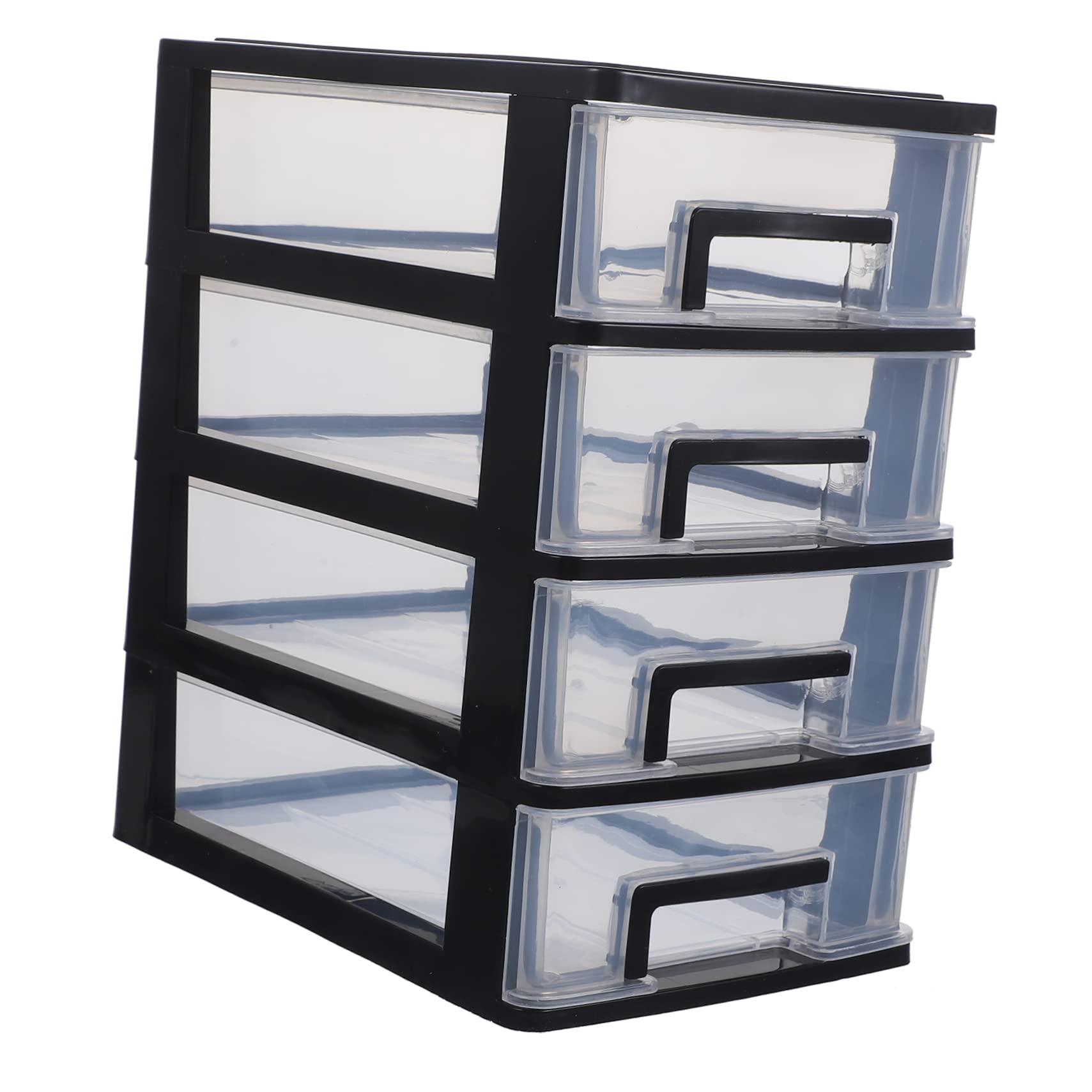 Kichvoe Four Layer Drawer Type Closet Organizer Portable Multifunctional Plastic Storage Rack Black and Transparent for Home Office and Living Spaces Efficient Dustproof Storage