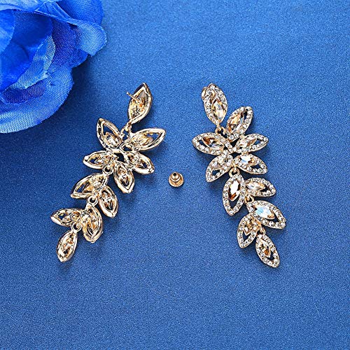 Mecresh Leaf-Shape Wedding Earring For Brides Silver/Champagne Rhinestone Wedding Fine Jewelry #TOP4