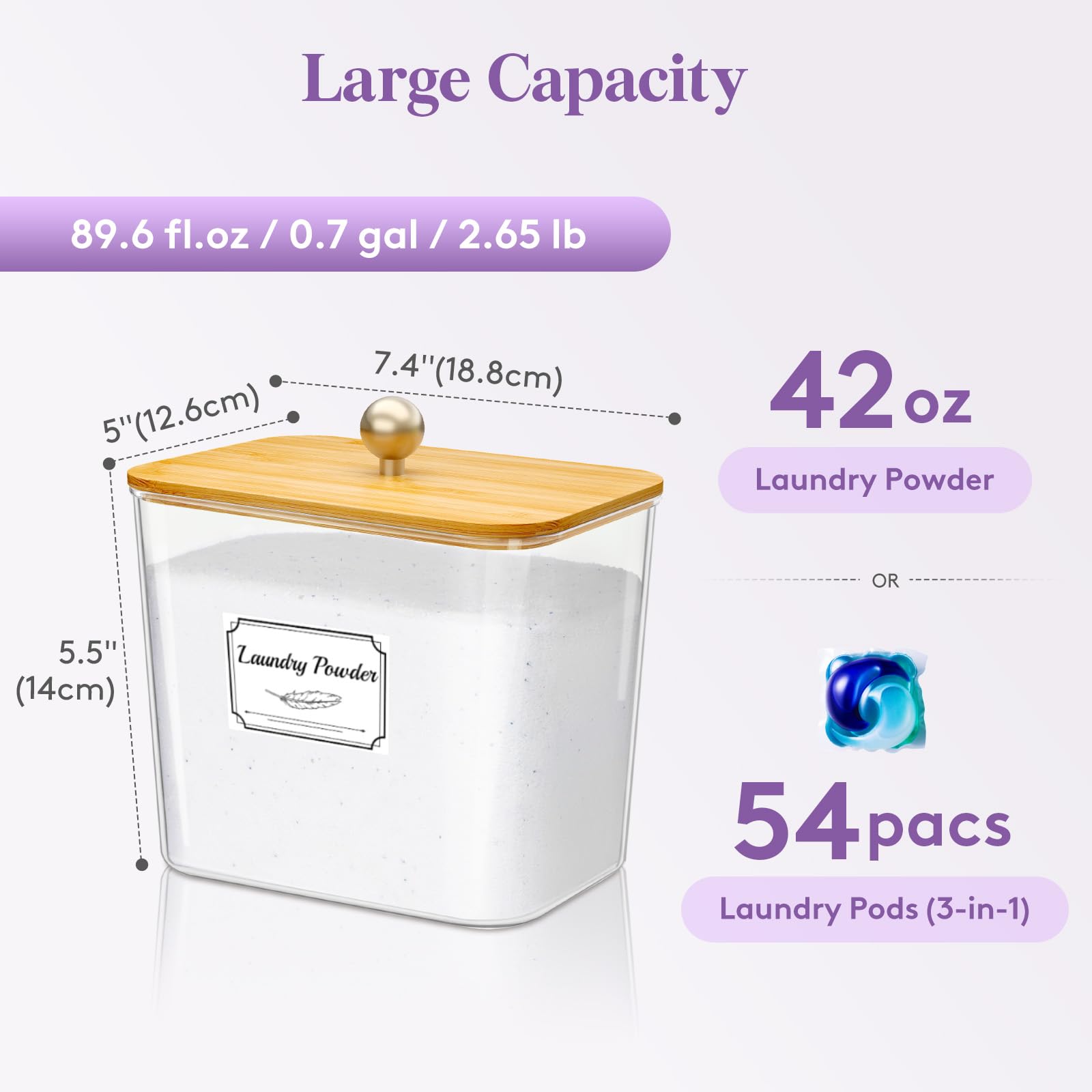 Lifewit 2700 ml Contenedor Detergente Polvo Con Tapa de Bambú, Lavanderia Organizador, Pastillas Lavadora Caja de Almacenamiento de Plástico, Contenedores para Baño, Tarros, Natural, Juego de 4