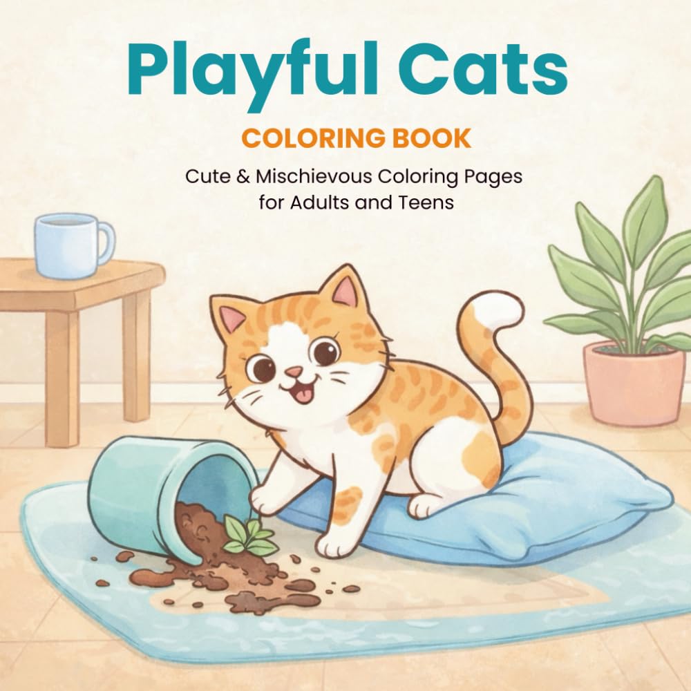 Playful Cats: Cute & Mischievous Coloring Pages for Adults and Teens