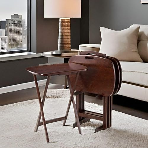 Miniatura 2 de Oakestry Mesa auxiliar plegable para dormitorio sala de estar mesa de aperitivos con bandeja para servir alimentos mesa de bandeja de TV juego de 5