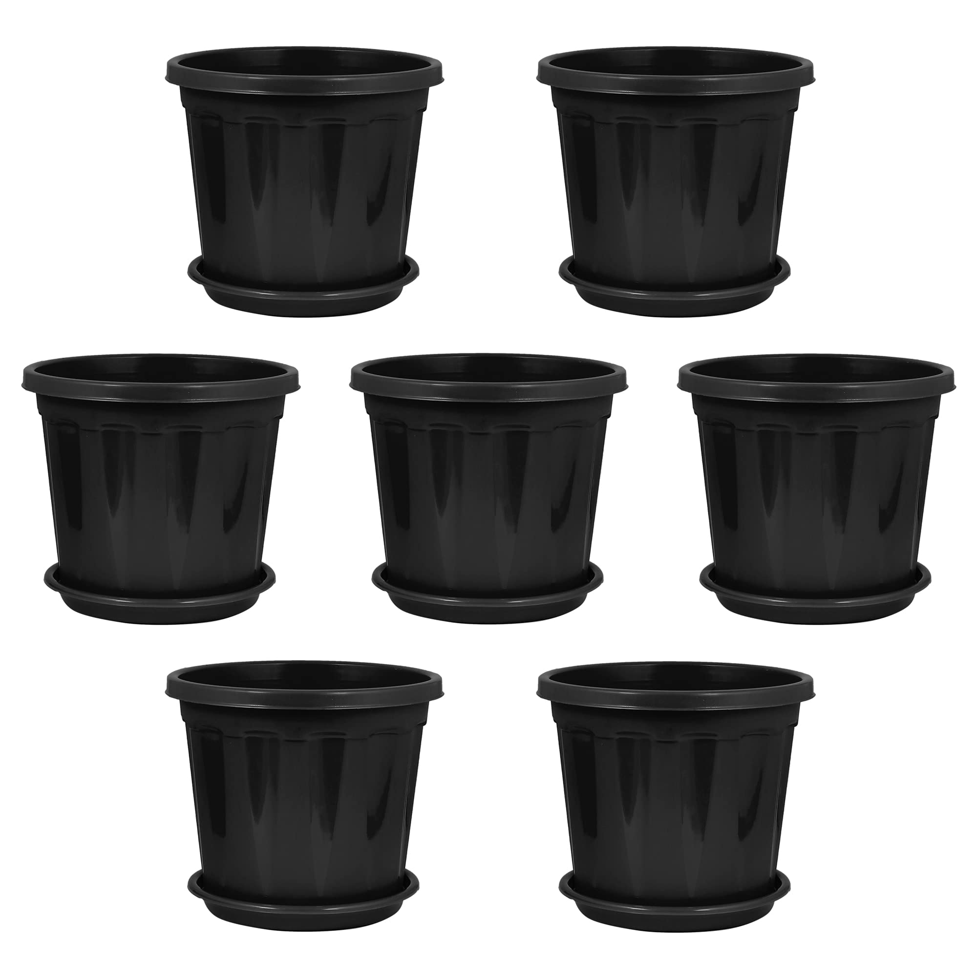 DOAP PP Garden Flower Pots & Tray- Planters for Balcony, Indoor & Outdoor, 7 Pieces (Black) (B094JFXKSV) Amazon Price History, Amazon Price Tracker