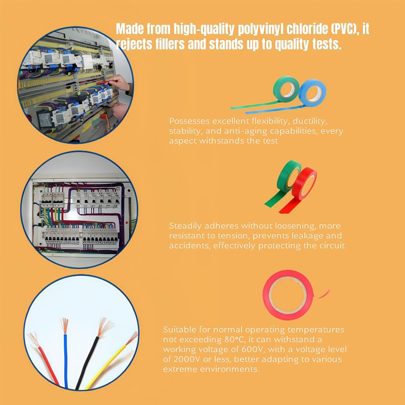 1PC Flame-Retardant Electrical Tape 600V/2000V - 0.13mm Self-Fusing PVC Insulation for Wiring/Circuit, No Chemical Hazard Tape (18mm Width, Yellow/Red/Green/White/Black)​, White, 20M