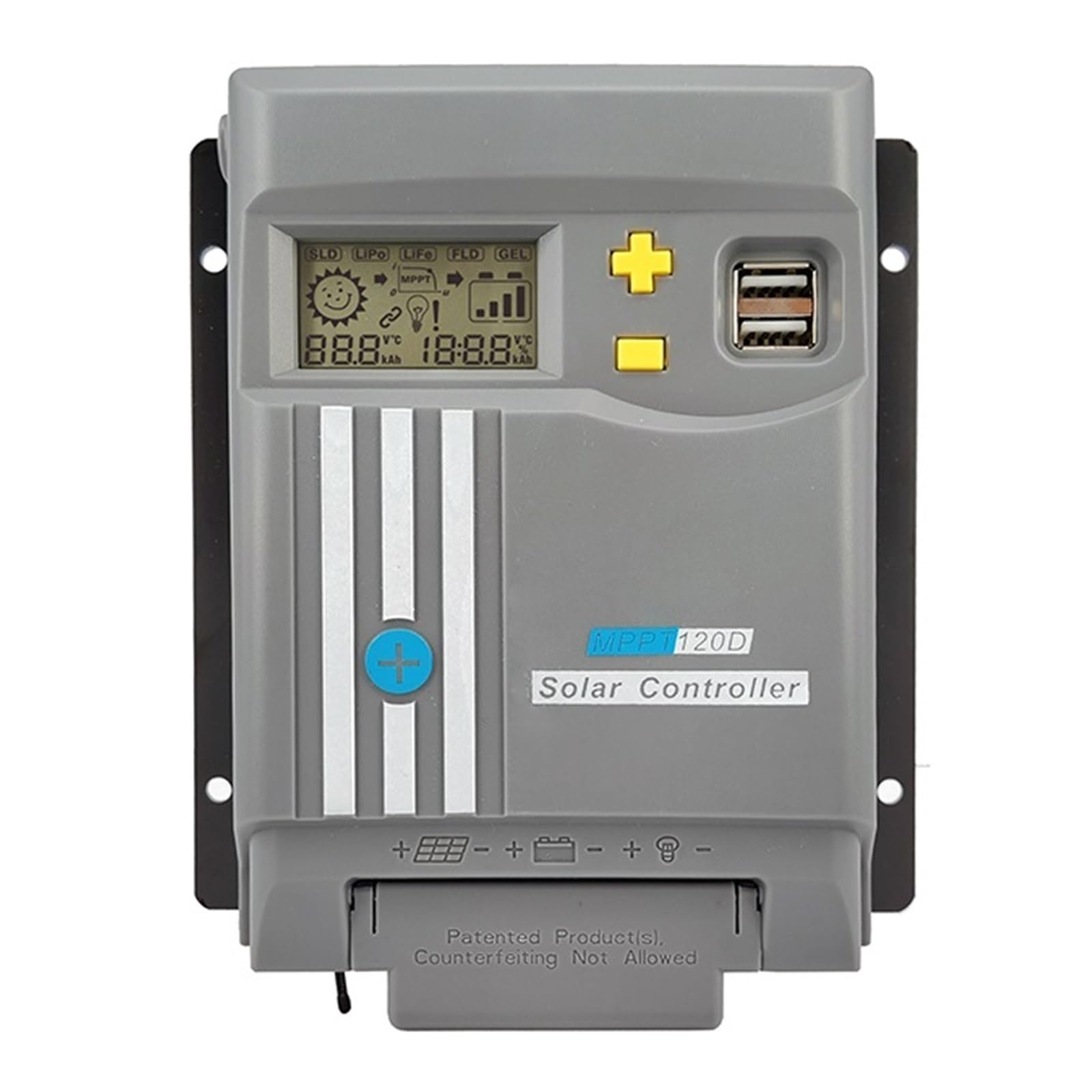 Controllore Solare Regolatore di Carica Solare MPPT 10A 20A 30A 40A con WiFi Bluetooth 12/24V Display LCD Regolatore Batteria al Litio Dual USB(Only Controller,MPPT-20A)