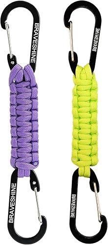 BRAVESHINE Llavero de paracaídas con clip para mosquetón, anillo en D, gancho para cochecito para botella de agua, llaves, mochilas, hombres, mujeres