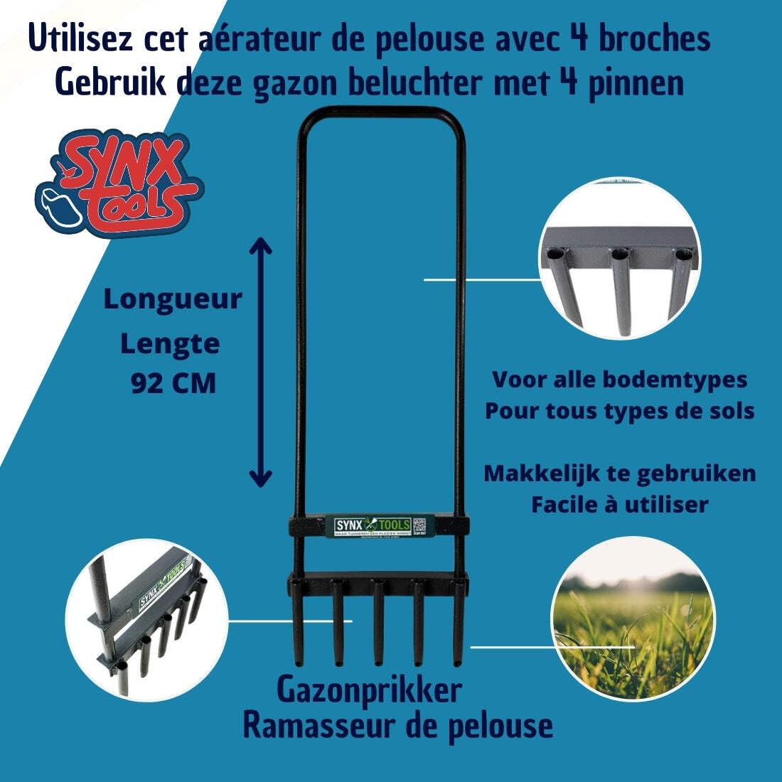 Weel Fork Synx Tools Rasenbelüfter, 30 cm Arbeitsbreite, Rasenstecher für Rasenbelüftung