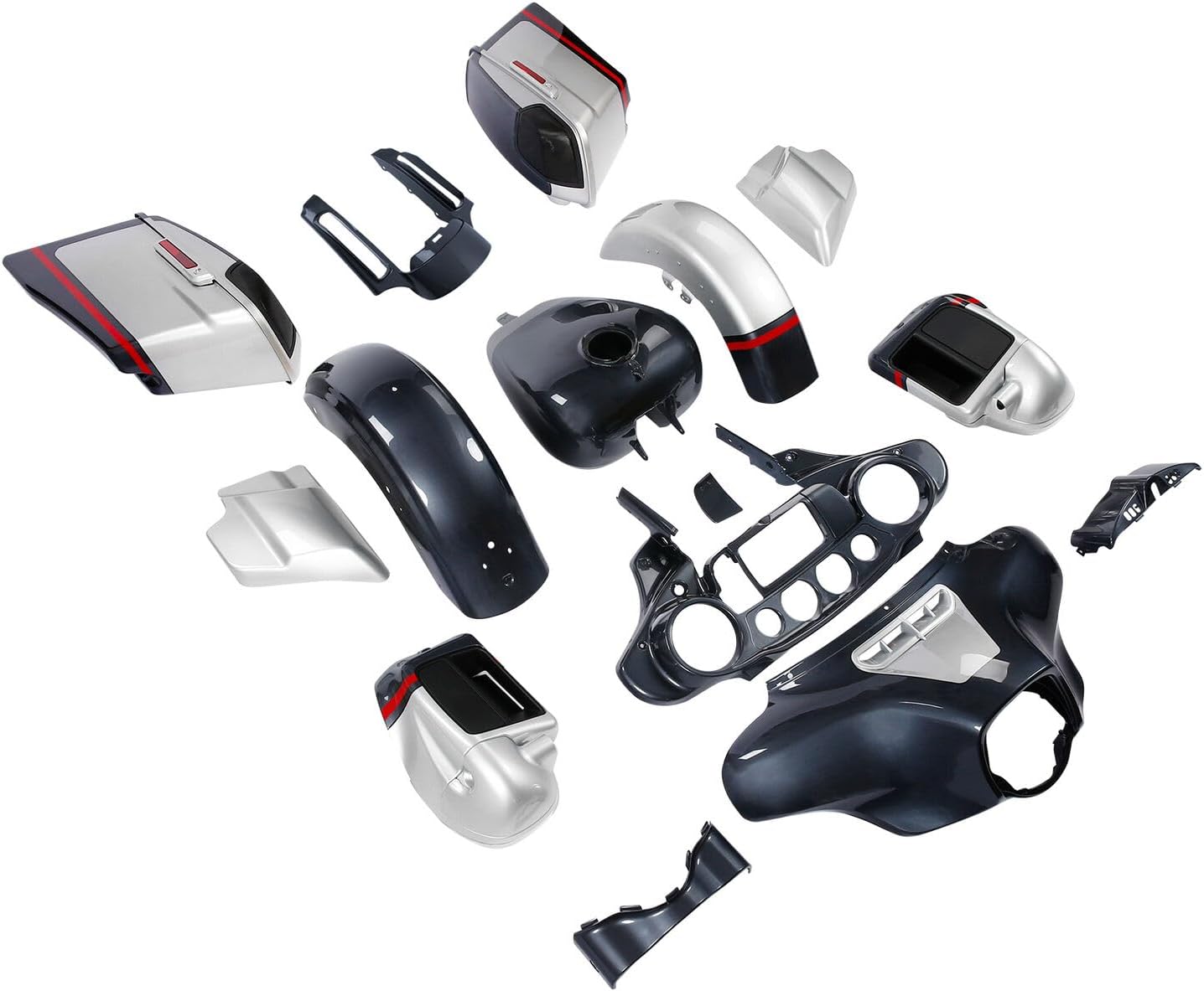 Inner Outer Fairing Saddlebags Side Cover Front Rear Fender Charred Steel&Lightning Silver Bodykit Bodywork Fit For Harley CVO Street Glide 14-Up Models
