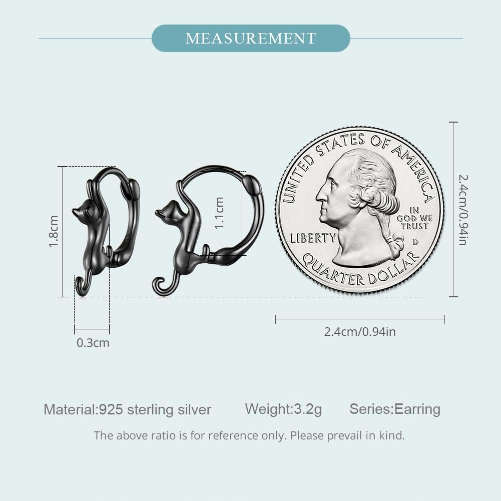 MUNDELL 925 Sterling Silver Cute Cat Huggie Hoop Earrings for Cat Lovers Hypoallergenic Hoop Earrings Statement Fine Jewelry