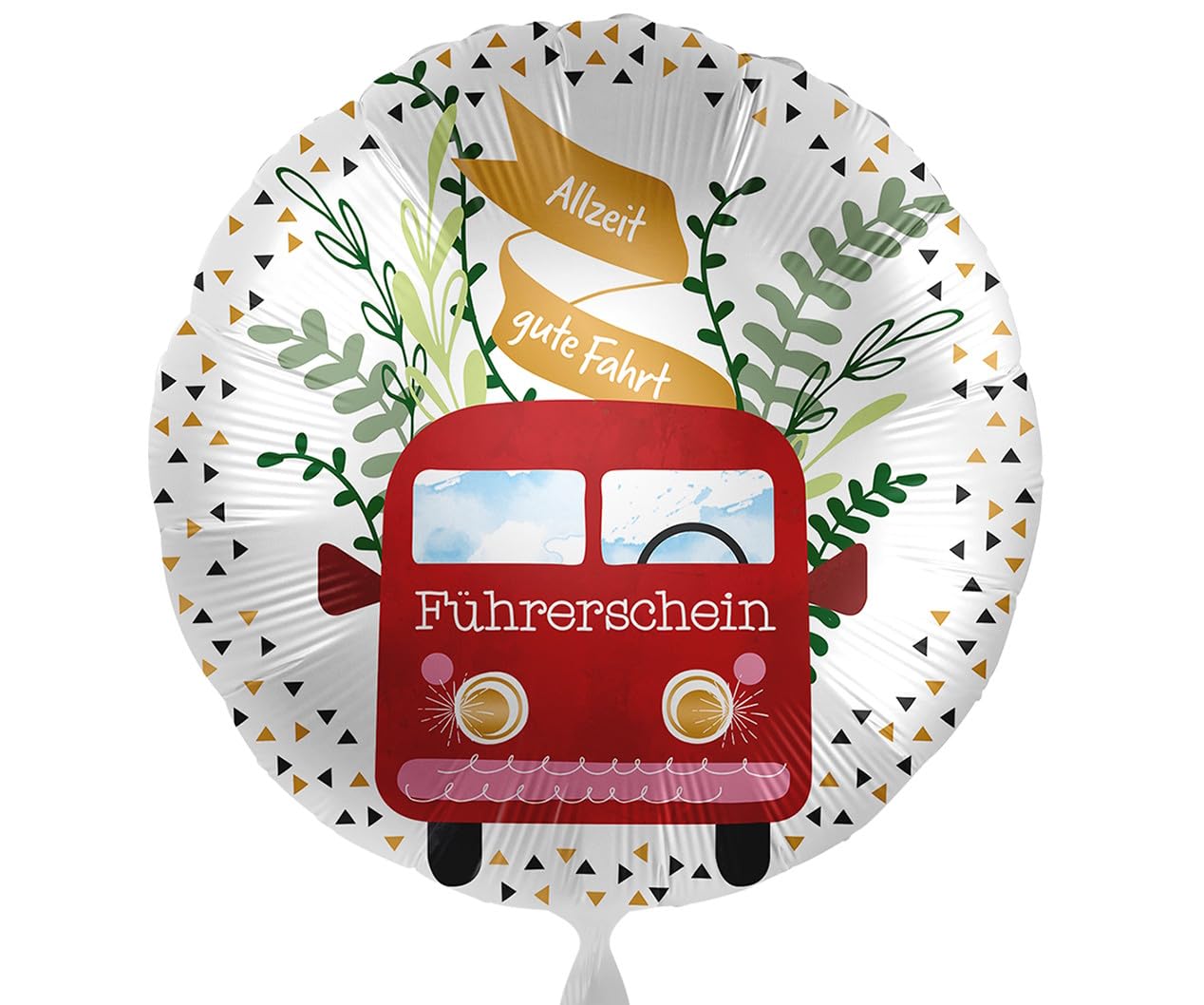 „Allzeit Gute Fahrt“ Folienballon Für Führerschein – 43 Cm, Weiß Mit Rotem Auto – Perfekt Als Geschenk Oder Partydeko