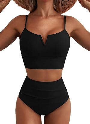 Herseas High Waisted Bikini Sets for Women - V Wire Two Piece Swimsuits Swim Suits 2026 Tummy Control