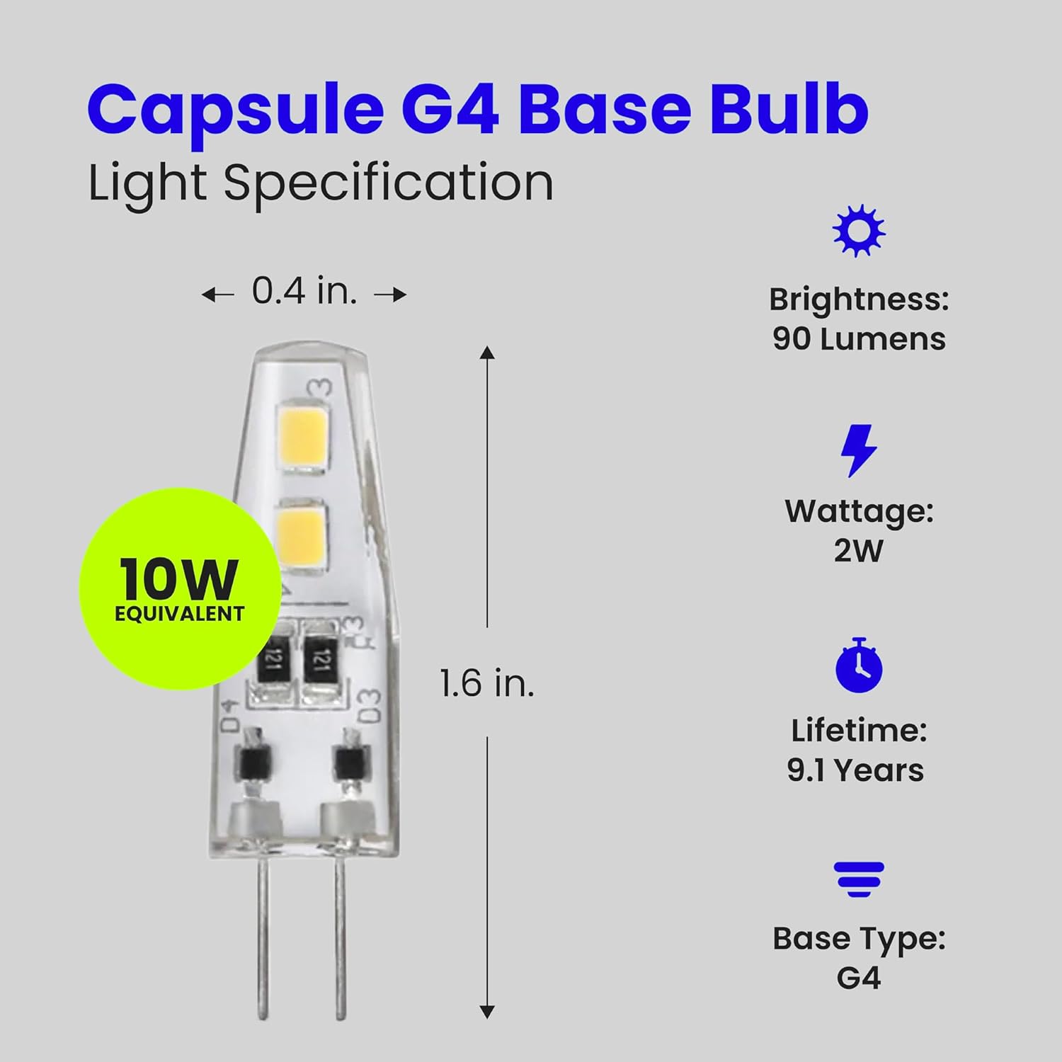 Feit Electric G4 LED Bulb dimensions