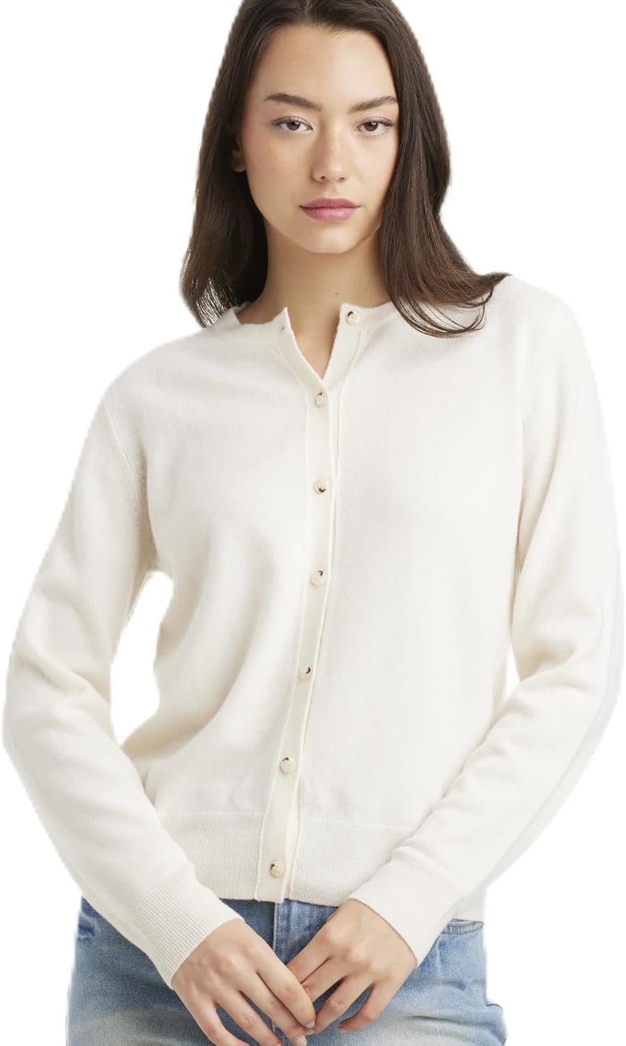 Daily Women’s Crew Neck Cardigan – Essential Line, 90% Wool 10% Cashmere Button-Front Sweater, Lightweight Classic Knit