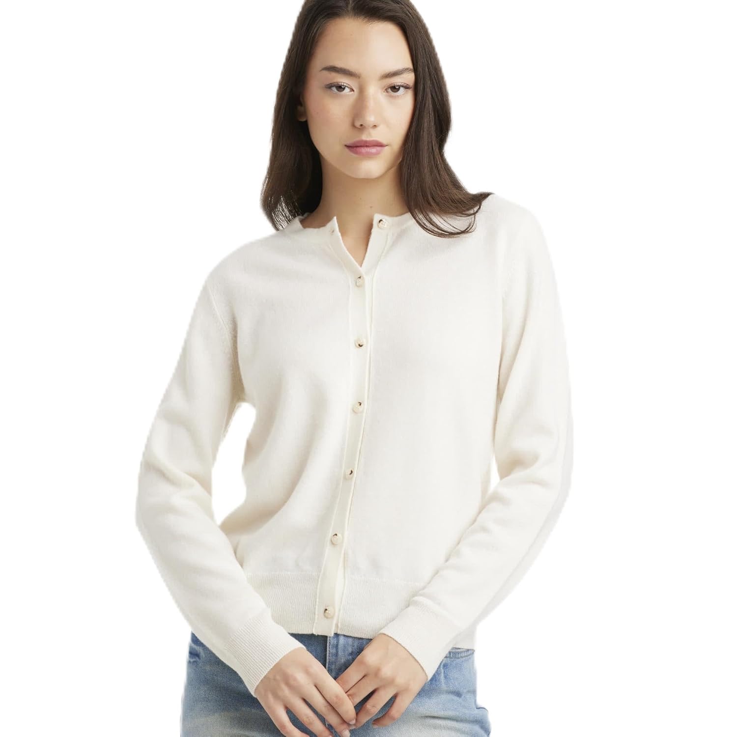 Daily Womens Crew Neck Cardigan Essential Line 90 Wool 10 Cashmere Button-Front Sweater Lightweight Classic Knit