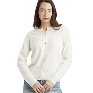 Daily Womens Crew Neck Cardigan Essential Line 90 Wool 10 Cashmere Button-Front Sweater Lightweight Classic Knit