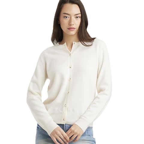 Daily Womens Crew Neck Cardigan Essential Line 90 Wool 10 Cashmere Button-Front Sweater Lightweight Classic Knit
