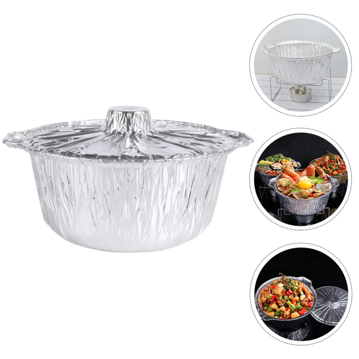 Braciere per Barbecue Portatile in Stagnola Argento da 5300ml, Usa e Getta Coperchio, Protegge Cibo Dall'umidità, per Picnic e Feste All'aperto
