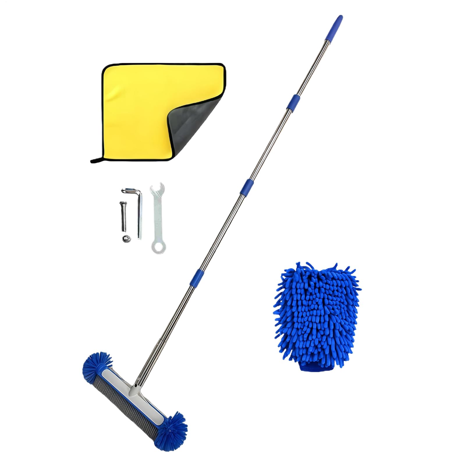 Spazzola da piscina con manico telescopico, raschietto per pulizia robusto, spazzola per piscina regolabile per pareti, angoli, pavimento, per pareti, off-terra, spa, vasca idromassaggio, terrazza