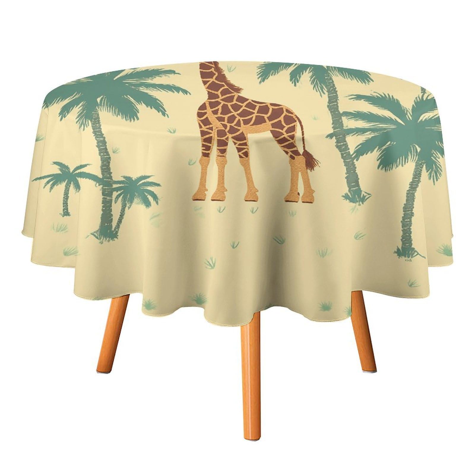 Fekiloot Style Giraffe Palm Tree Round Tablecloth - Heavy Duty And Washable,Polyester Decorative Fabric Table Cover,Tablecloths For Kitchen Dining, Wedding, Birthday Party60x60in