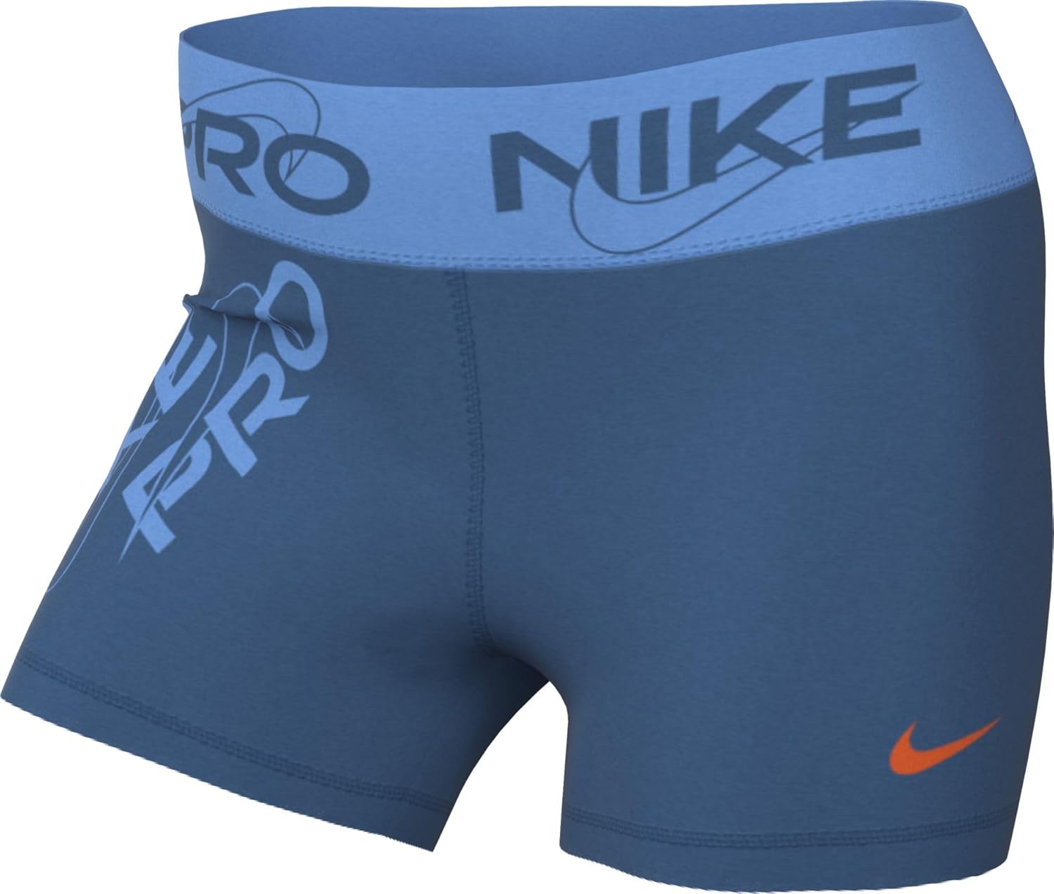 Nike Pro Women's Mid-Rise 3" Graphic Shorts (US, Alpha, XX-Large, Regular, Regular, Industrial Blue)