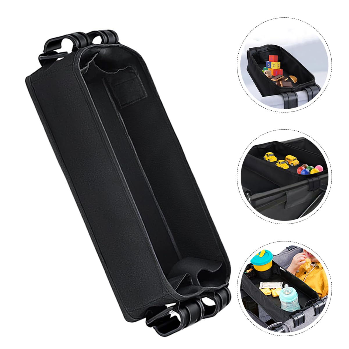 LIFKOME Stroller Tray Zubehör Universelles Snack Tablett mit Getränkehalter und Handyhalter für Kinderwagen Abnehmbar Schwarz für Unterwegs mit Kindern