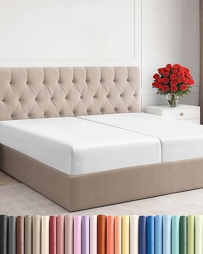 CGK Unlimited - Sábana bajera ajustable, se adapta a colchones de hasta 16 pulgadas, extrasuave, sin arrugas, transpirable, tamaño Split King, color