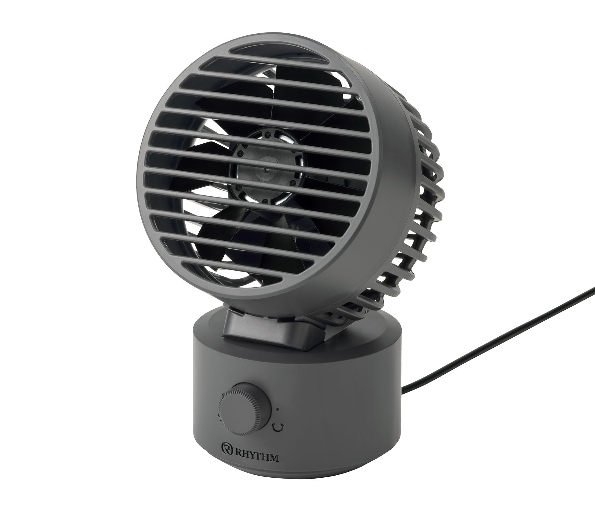 RHYTHM 9ZF038RH82 Desk Fan, Silent, Small, USB Powered, Automatic Oscillation, Powerful, Low Even Cool, DC Motor, Double Inverted Fan, Desk Fan, Easy to Clean Silky Wind Mini, Dark Gray