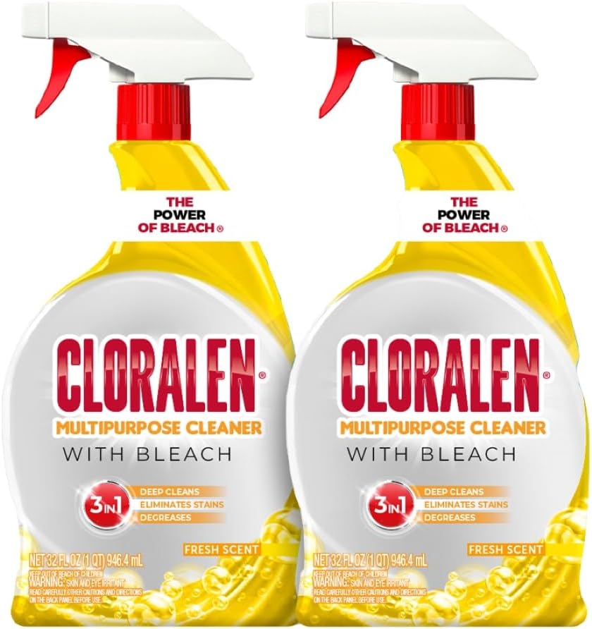 All Purpose Cleaner with Bleach Spray - 32 fl oz - Fresh Scent - 3-in-1 Multipurpose Cleaner Spray - Deep Cleans, Eliminates Stains & Degreases, (Pack of 2)
