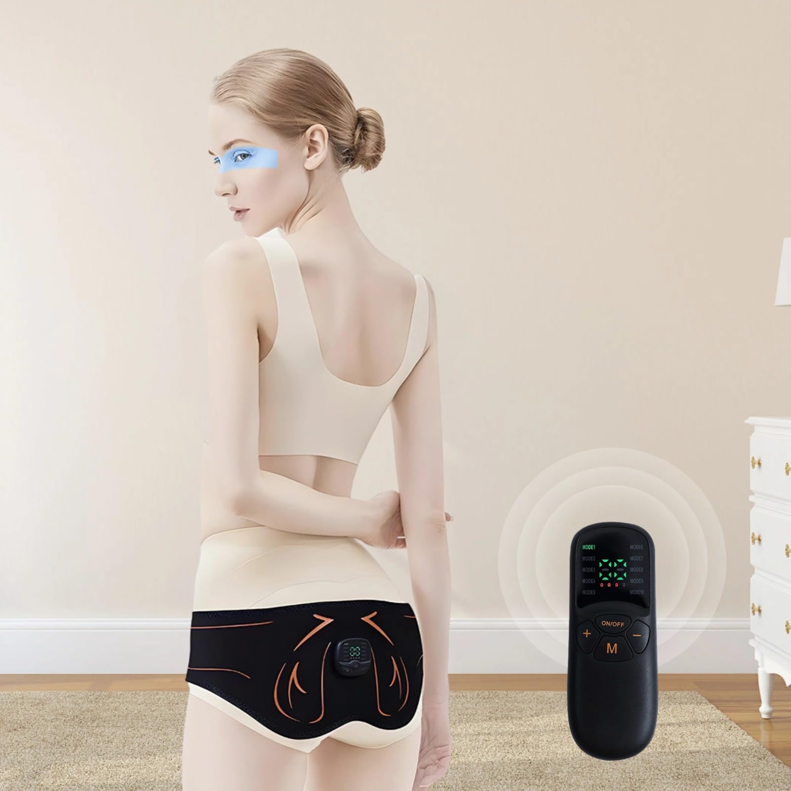 Stimulateur fessier pour Femme, Appareil EMS de Galbe des Hanches, modelage par microcourants, télécommande, Masseur Fitness sans Fil Portable, Rechargeable USB avec Sangle en Lycra