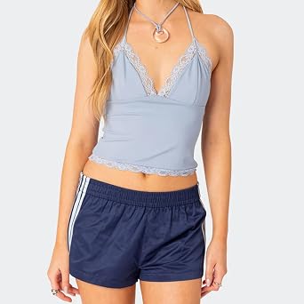 Seyurigaoka Women Striped Athletic Shorts Low Rise Wide Leg Gym Shorts Summer Loose Lounge Running Sweat Shorts