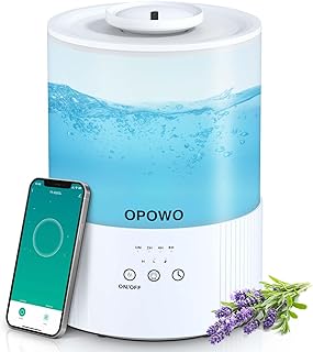 OPOWO Humidifiers for Bedroom Large Room, 2.5L Cool Mist Humidifiers for Baby Plants, Top Fill Air Humidifier for Home with Night Lights, Smart Wifi App Control, 38H Max Runtime, Timer, Sleep Mode