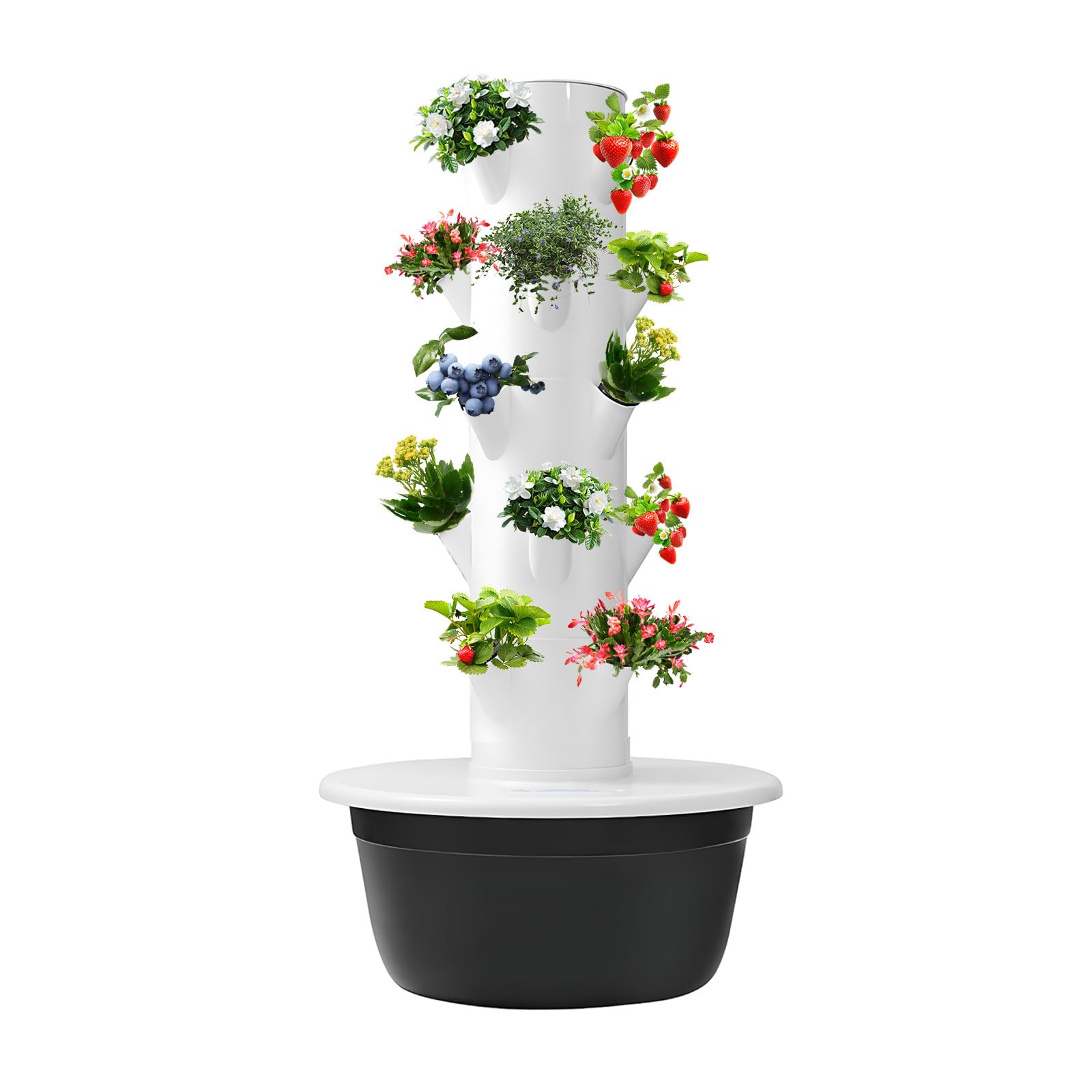 Smart Indoor Herb Garden Tower – hydroponiczna donica z automatycznym timerem nawadniania i pompką, kompaktowy domowy system uprawy, 5-warstwowa, czarna