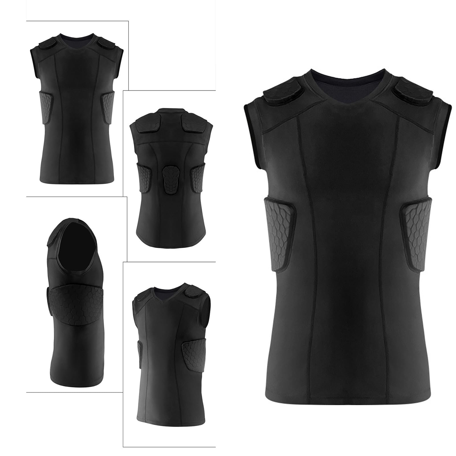 Maillot de compression rembourré pour football avec épaules et dos côtelés
