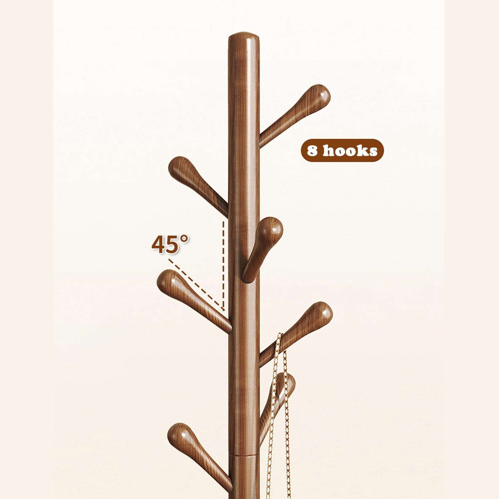 Porte-manteau sur pied en bois avec 8 crochets – Assemblage facile pour chambre à coucher, couloir, entrée et bureau – Idéal pour manteaux, chapeaux, écharpes et sacs à main