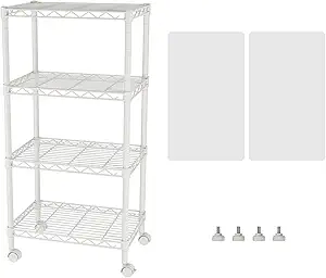 SINGAYE 4 Small Shelves Storage Shelf Wire Shelving Unit Metal Shelf Adjustable Organizers Storage Shelving with Wheels for Bathroom Laundry Room Kitchen Pantry