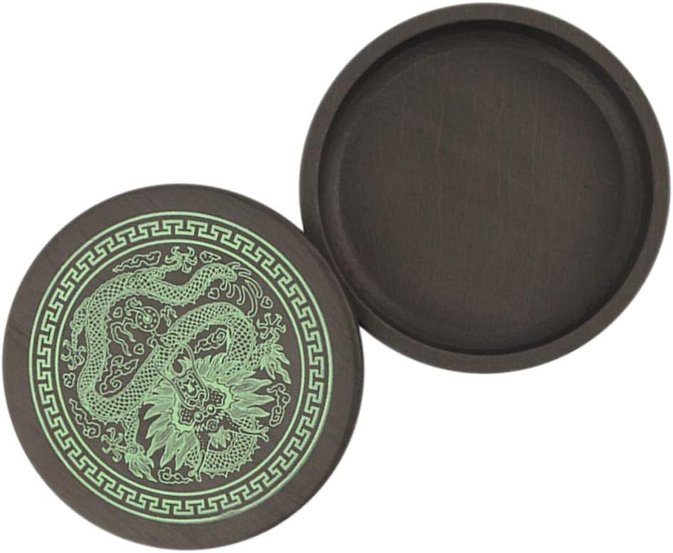 TOYANDONA 1set Premium Inkstone Traditional Chinese Calligraphy Sumi Ink Grinding Lid Durable Qinglong Design for Beginners and Students