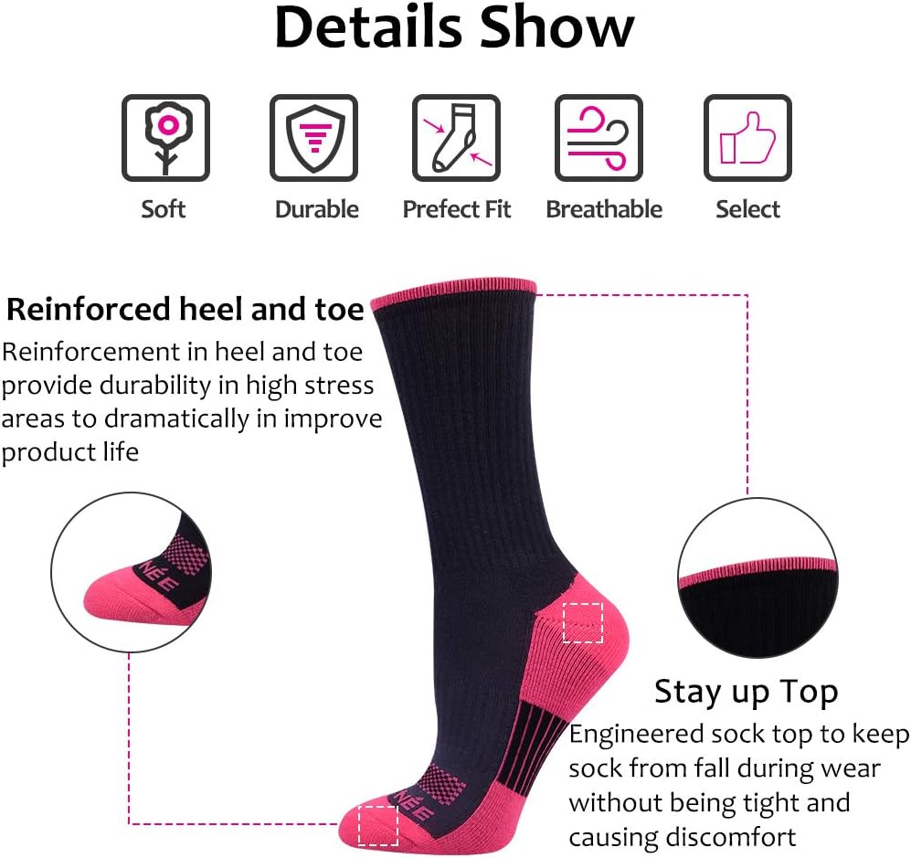JOYNÉE Womens-Crew-Athletic-Socks Cushion Running Socks with Moisture Wicking for Sports and Daily Wear 6 Pairs - Image 2