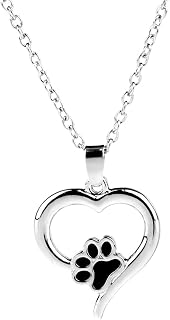 Paw Print Necklace, Puppy Paw Always in my Heart Pendant Necklace Cute Dog Cat Pet Paw Print Love Heart Necklace Animal Lover Gifts for Women Teen Girls