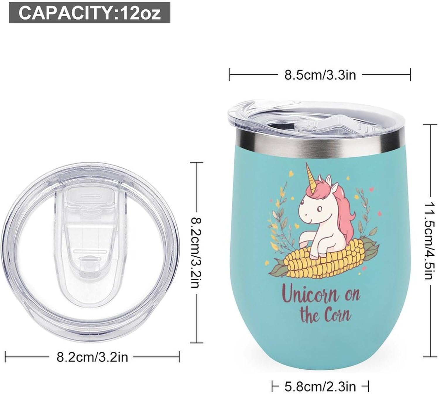 Unicorm on The Cob Coffee Travel Mug Cup Insulated Tumbler Stainless Steel with Flip Lid One Size