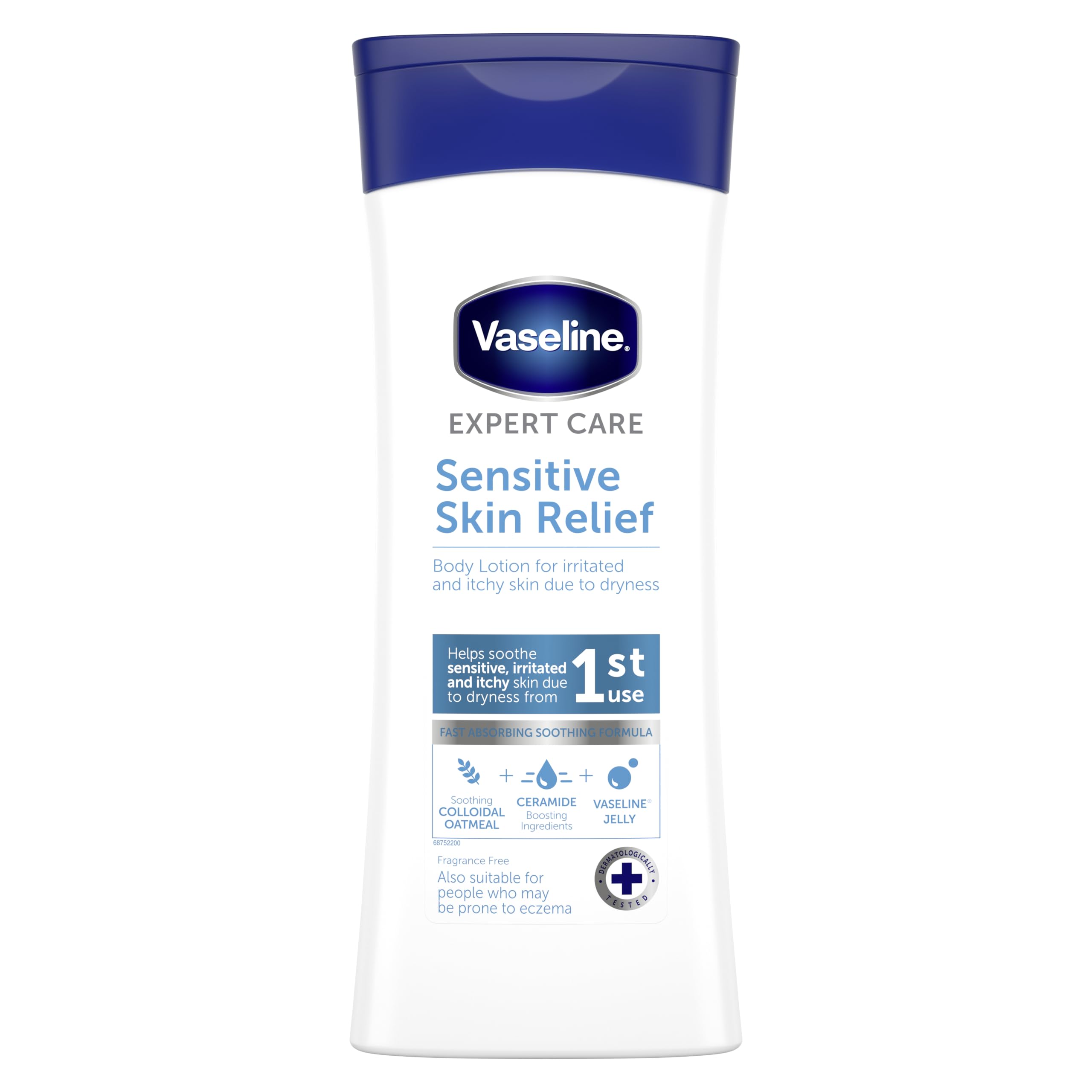 Vaseline Expert Care Sensitive Skin Relief Body Lotion – Deep Moisturising & Fast Absorbing Formula with Vaseline Jelly, Oatmeal & Ceramides – Soothes Dry, Itchy, Sensitive Skin 400ml