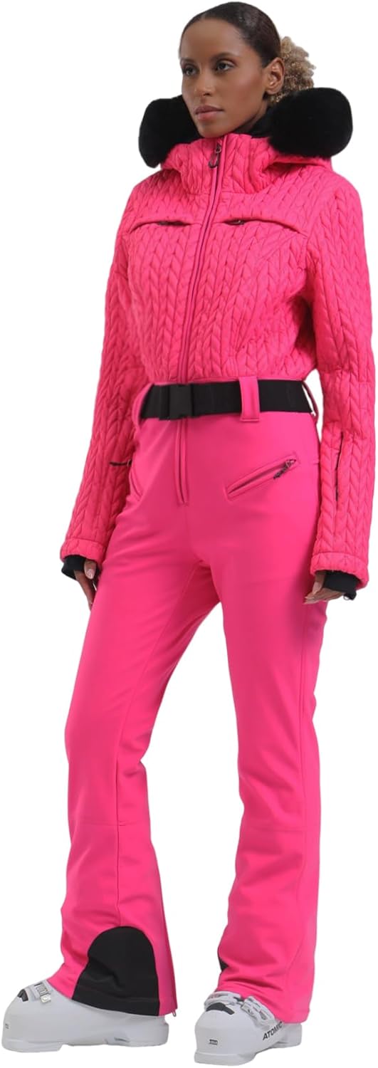 GSOU SNOW Womens Ski Suit One Piece Snowsuit Snowboard Jacket Slim Snow Jumpsuit Faux Fur Ski Outfit Waterproof - Image 4