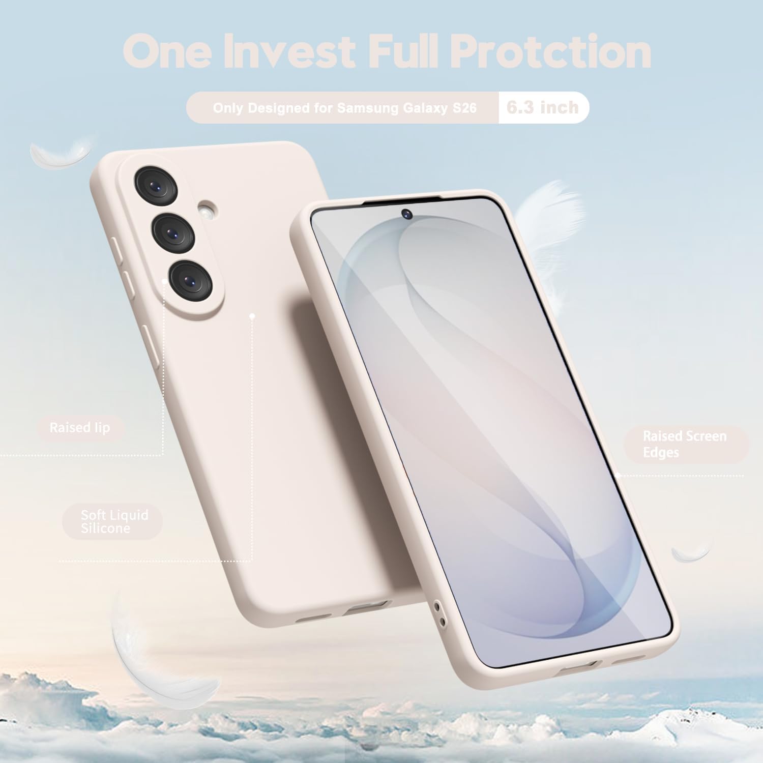 oakxco for Samsung Galaxy S26 Case Liquid Silicone Grip, Cute Thin Slim Soft Rubber TPU Plain Smooth Gel Cover for Women Girl Aesthetic Design, Matte Solid Protective & Shockproof, Beige Stone image 3