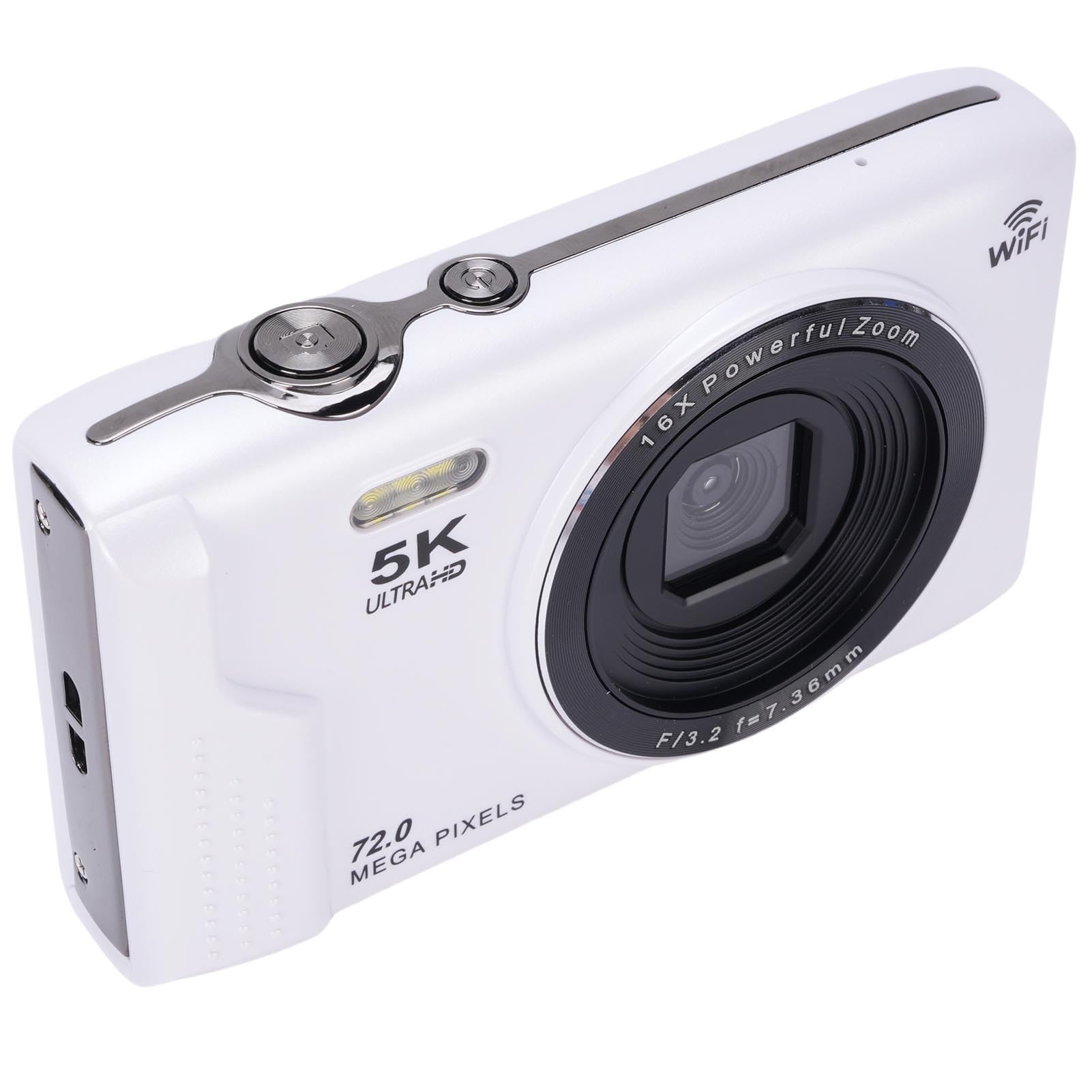 Aoresac Cámara Digital 5K 72MP Zoom 16X WiFi Fotografía de Viajes (Blanco)