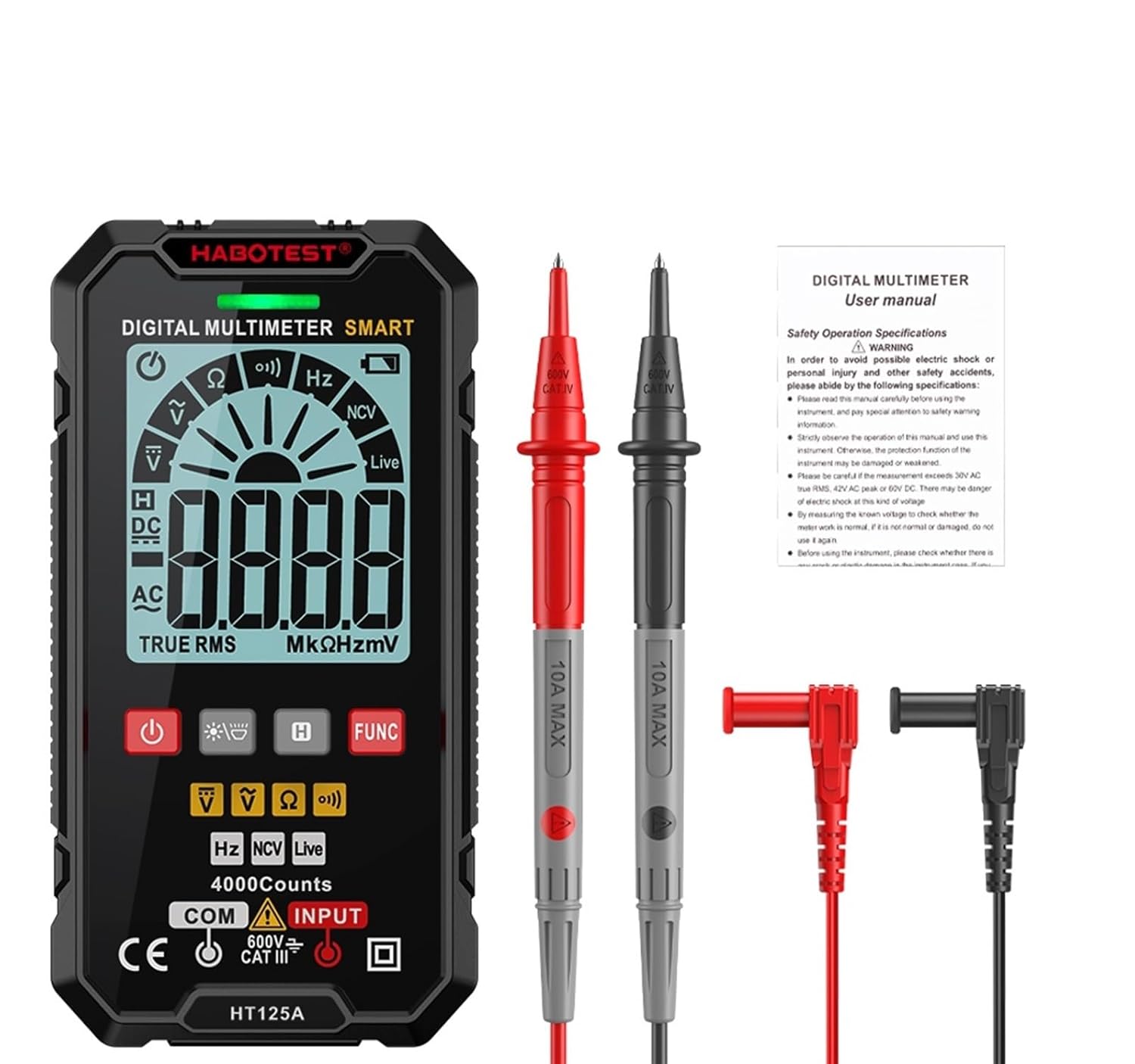 Smart Digital Multimeter Electrician Multimeter Multimetro Digital AC Voltage Ohm Diode Capacitance NCV Hz Live Wire Tester(HT125A)