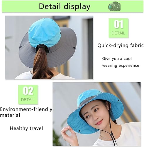 Miniatura 3 de KALUO Sombrero plegable para el sol de la tribu al aire libre, sombrero de sol de ala ancha con protección UV para mujer, sombrero de malla plegable