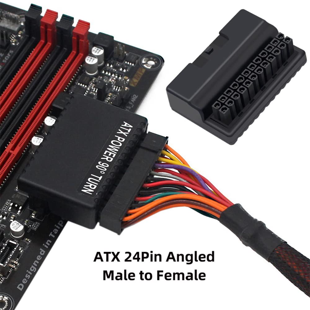 NFHK Overmold ATX 24Pin Female to 24pin Male 90 Degree Power Adapter Mainboard Motherboard for Desktops PC Supply