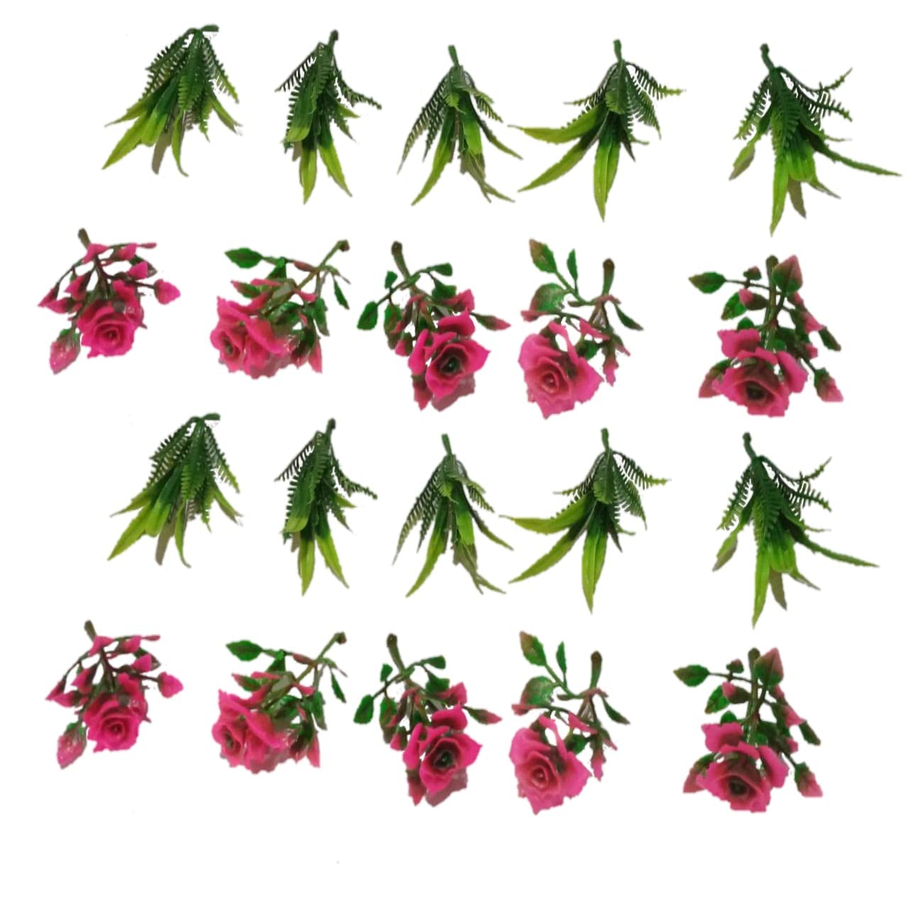 Zintalic Artificial Mini Plastic Grass(Trees) & Rose Flower for Project Making and Decoration (Pack of 20 Pieces)