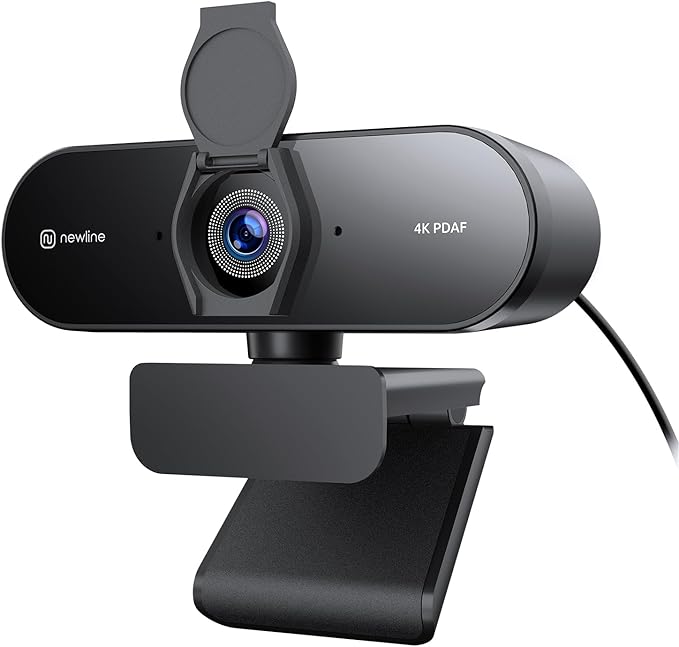 N newline Webcam 4K con 2 Micrófonos para PC, 12 Megapíxeles, Autofoco PDAF Mejorado, Sonido Estéreo Claro, Corrección Automática de la Luz, Camara USB para Windows MacOS Teams Gaming