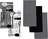 Vista 1 de Juego de toallas de cocina – 5 paños de cocina de algodón a juego gris, negro, blanco estampado y sólidos con un clip blanco para toallas